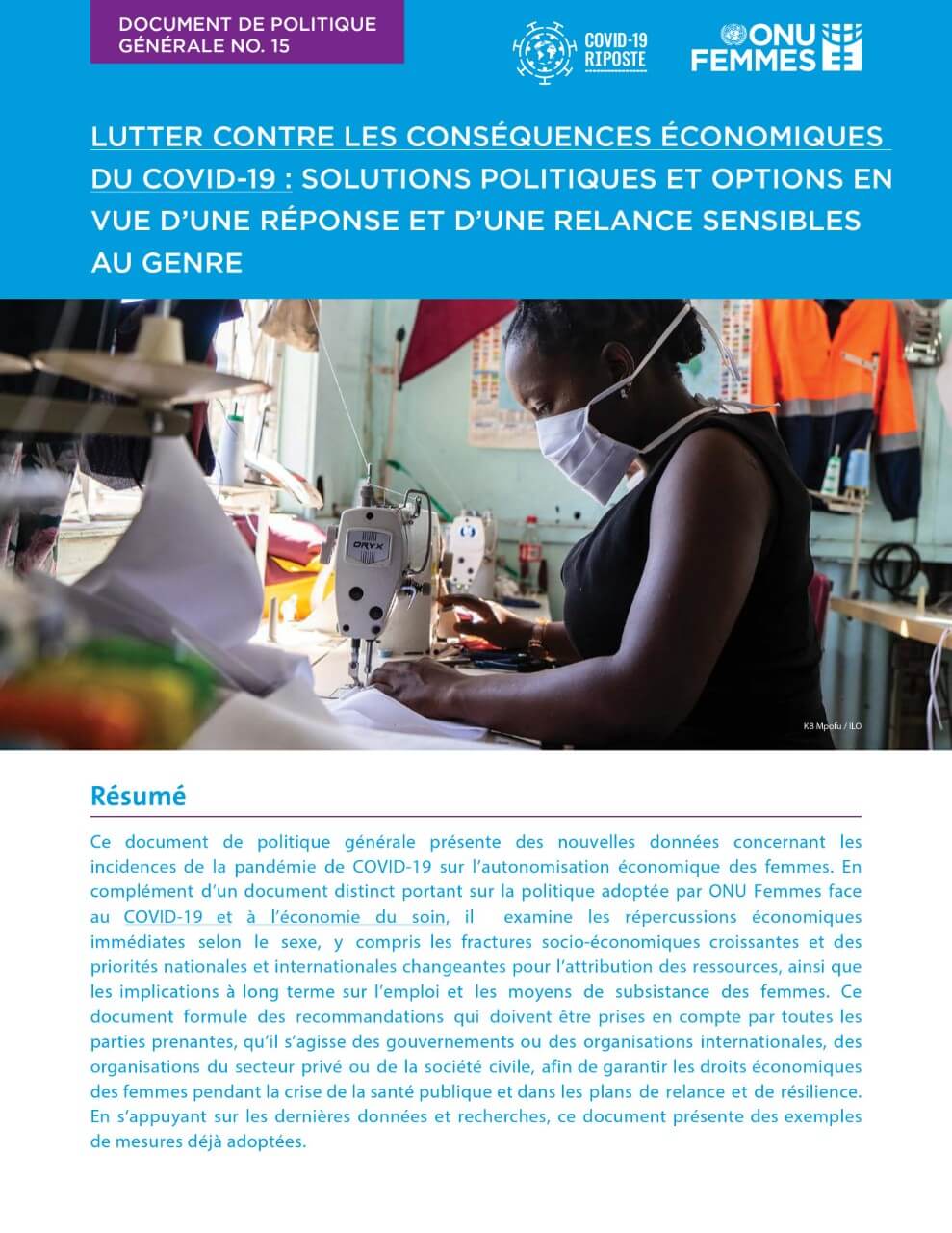 Lutter contre les conséquences économiques du COVID-19 : solutions politiques et options en vue d’une réponse et d’une relance sensibles au genre